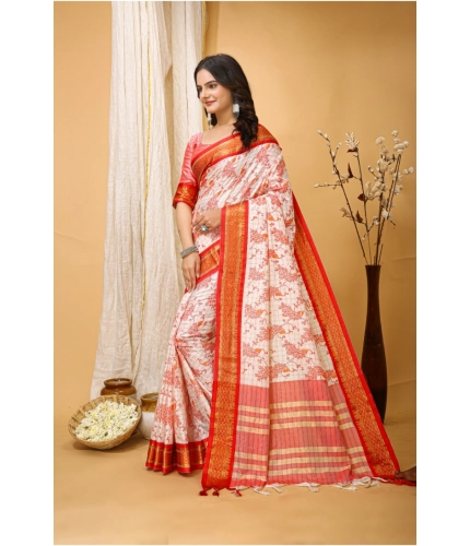 Generic Women's Soft Cotton Silk Printed Saree With Unstitched Blouse 5.5Mtr (Red) Generic Women's Soft Cotton Silk Printed Saree With Unstitched Blouse 5.5Mtr (Red)