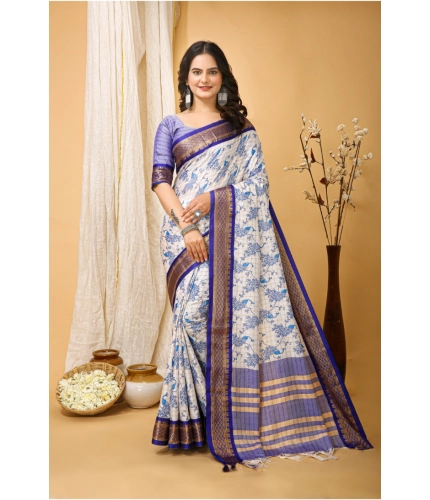 Generic Women's Soft Cotton Silk Printed Saree With Unstitched Blouse 5.5Mtr (Purple)