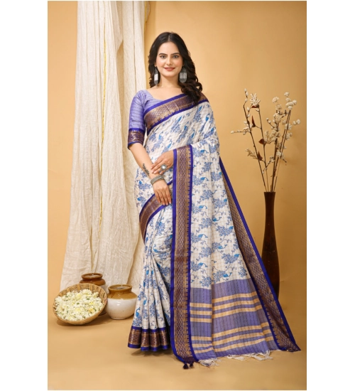 Generic Women's Soft Cotton Silk Printed Saree With Unstitched Blouse 5.5Mtr (Purple)