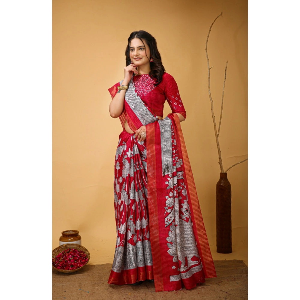 Generic Women's Soft Handloom Cotton Kalamkari Printed Saree With Unstitched Blouse 5.5Mtr (Pink) Generic Women's Soft Handloom Cotton Kalamkari Printed Saree With Unstitched Blouse 5.5Mtr (Pink)
