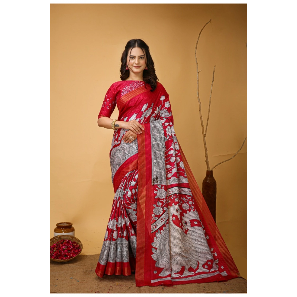 Generic Women's Soft Handloom Cotton Kalamkari Printed Saree With Unstitched Blouse 5.5Mtr (Pink) Generic Women's Soft Handloom Cotton Kalamkari Printed Saree With Unstitched Blouse 5.5Mtr (Pink)