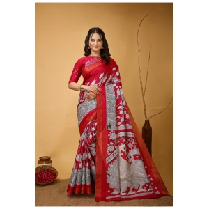 Generic Women's Soft Handloom Cotton Kalamkari Printed Saree With Unstitched Blouse 5.5Mtr (Pink)