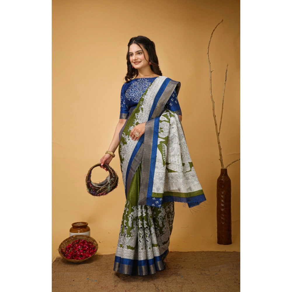 Generic Women's Soft Handloom Cotton Kalamkari Printed Saree With Unstitched Blouse 5.5Mtr (Mehendi) Generic Women's Soft Handloom Cotton Kalamkari Printed Saree With Unstitched Blouse 5.5Mtr (Mehendi)