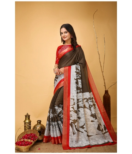 Generic Women's Soft Handloom Cotton Kalamkari Printed Saree With Unstitched Blouse 5.5Mtr (Brown) Generic Women's Soft Handloom Cotton Kalamkari Printed Saree With Unstitched Blouse 5.5Mtr (Brown)