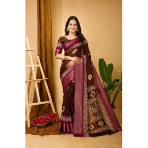 Generic Women's Soft Blooming Marshmallow Fabric Kalamkari Printed Saree With Unstitched Blouse 5.5Mtr (Maroon)