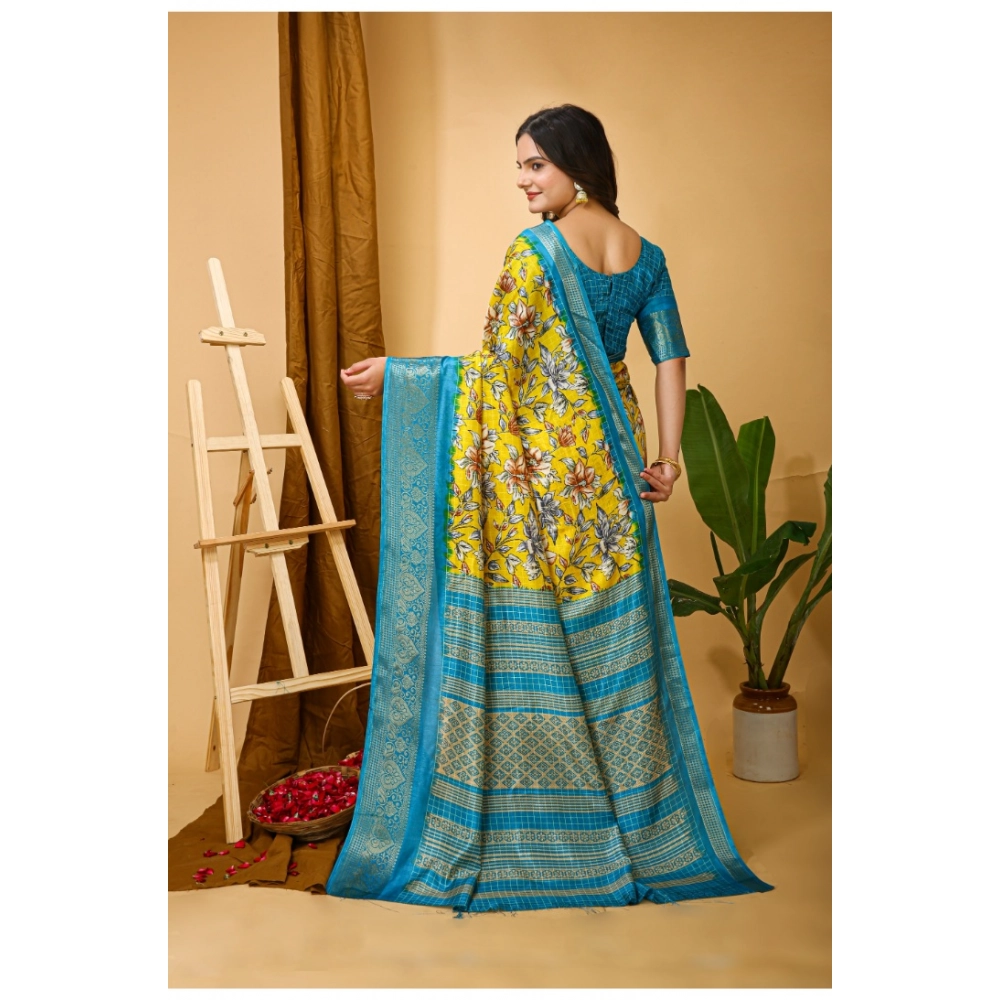 Generic Women's Soft Dola Cotton Kalamkari Printed Saree With Unstitched Blouse 5.5Mtr (Yellow) Generic Women's Soft Dola Cotton Kalamkari Printed Saree With Unstitched Blouse 5.5Mtr (Yellow)