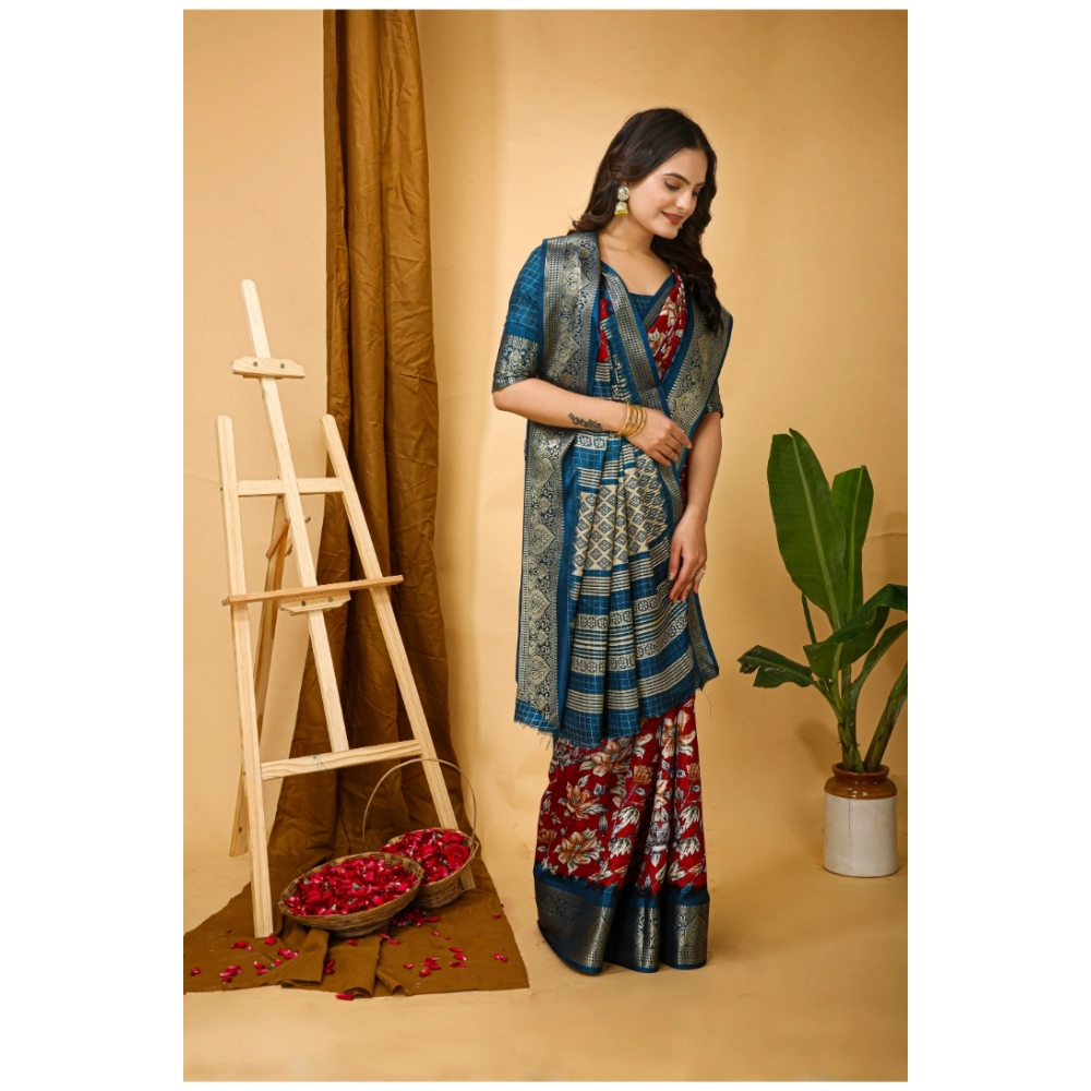 Generic Women's Soft Dola Cotton Kalamkari Printed Saree With Unstitched Blouse 5.5Mtr (Red) Generic Women's Soft Dola Cotton Kalamkari Printed Saree With Unstitched Blouse 5.5Mtr (Red)