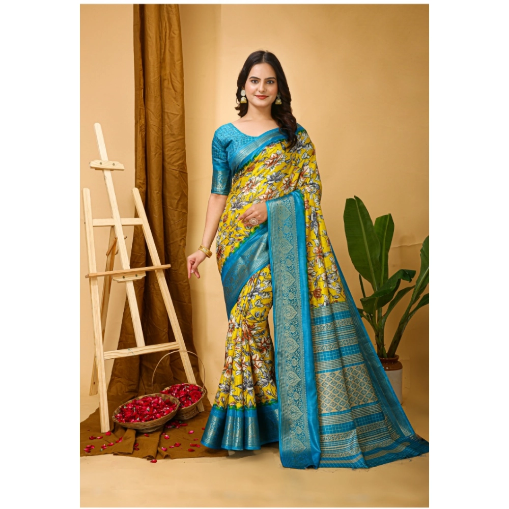 Generic Women's Soft Dola Cotton Kalamkari Printed Saree With Unstitched Blouse 5.5Mtr (Yellow) Generic Women's Soft Dola Cotton Kalamkari Printed Saree With Unstitched Blouse 5.5Mtr (Yellow)