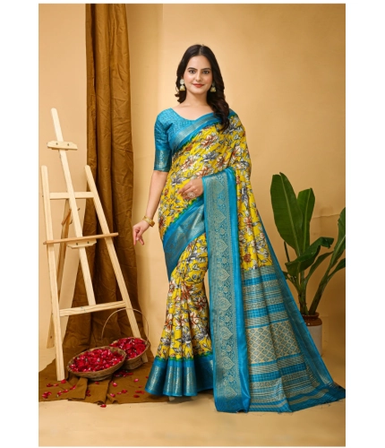 Generic Women's Soft Dola Cotton Kalamkari Printed Saree With Unstitched Blouse 5.5Mtr (Yellow) Generic Women's Soft Dola Cotton Kalamkari Printed Saree With Unstitched Blouse 5.5Mtr (Yellow)