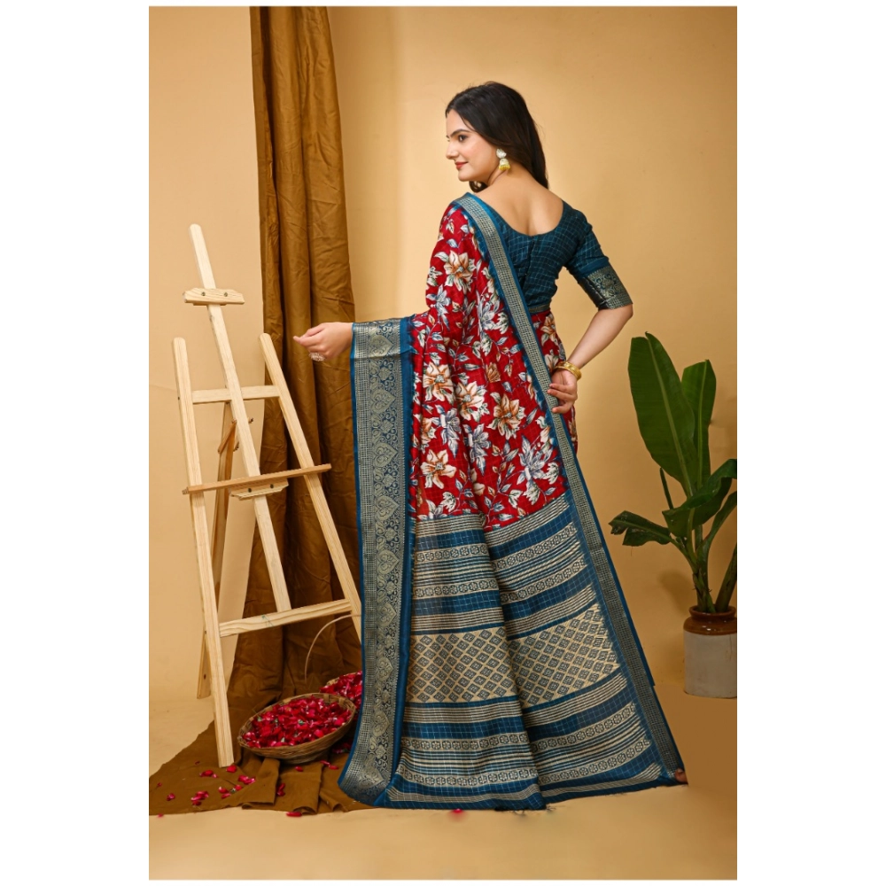 Generic Women's Soft Dola Cotton Kalamkari Printed Saree With Unstitched Blouse 5.5Mtr (Red) Generic Women's Soft Dola Cotton Kalamkari Printed Saree With Unstitched Blouse 5.5Mtr (Red)