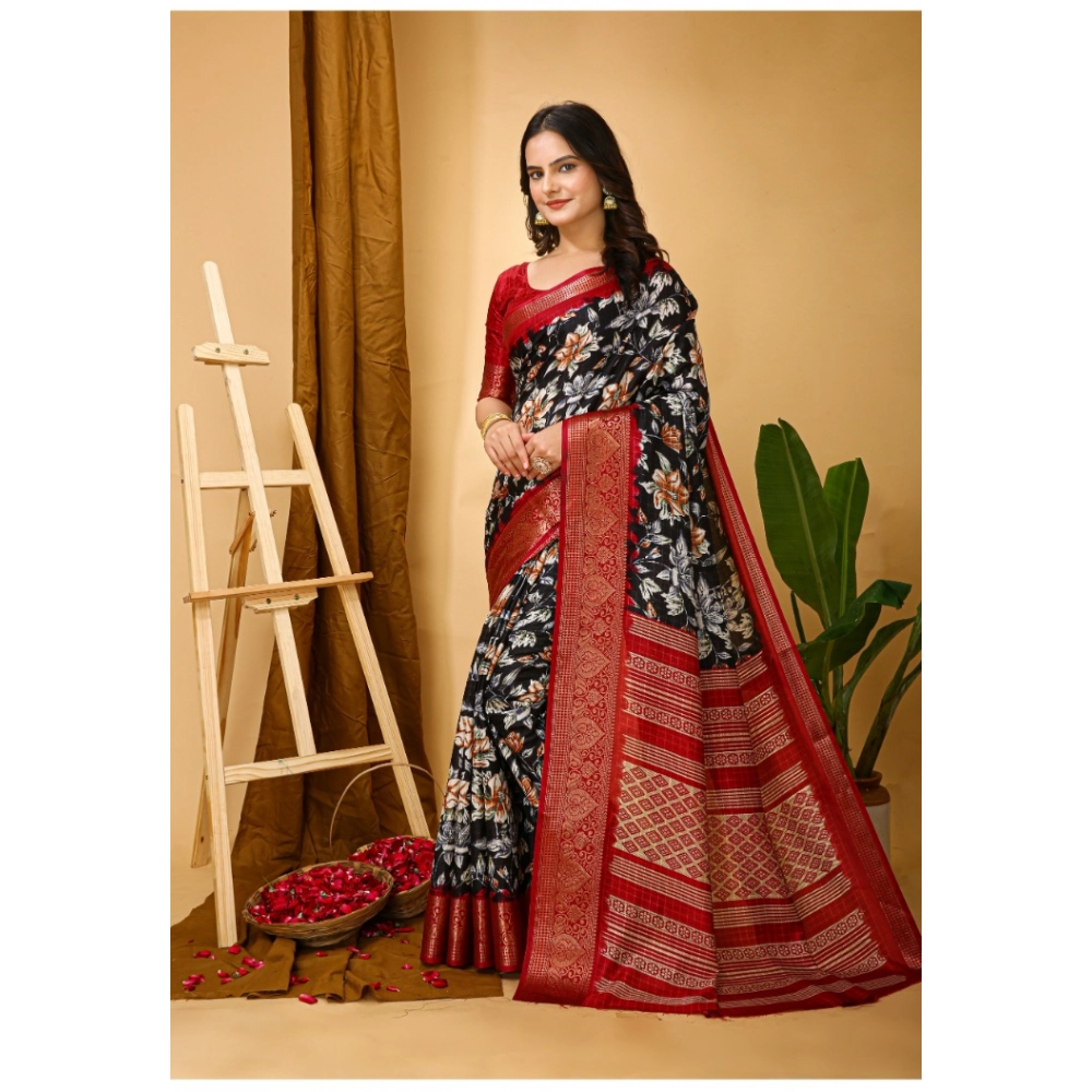 Generic Women's Soft Dola Cotton Kalamkari Printed Saree With Unstitched Blouse 5.5Mtr (Black) Generic Women's Soft Dola Cotton Kalamkari Printed Saree With Unstitched Blouse 5.5Mtr (Black)