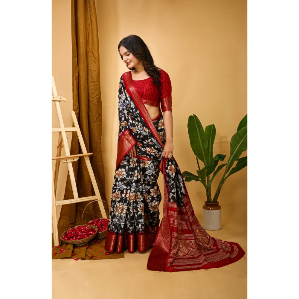 Generic Women's Soft Dola Cotton Kalamkari Printed Saree With Unstitched Blouse 5.5Mtr (Black) Generic Women's Soft Dola Cotton Kalamkari Printed Saree With Unstitched Blouse 5.5Mtr (Black)