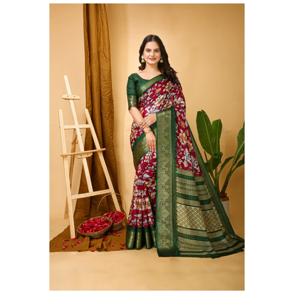 Generic Women's Soft Dola Cotton Kalamkari Printed Saree With Unstitched Blouse 5.5Mtr (Maroon) Generic Women's Soft Dola Cotton Kalamkari Printed Saree With Unstitched Blouse 5.5Mtr (Maroon)