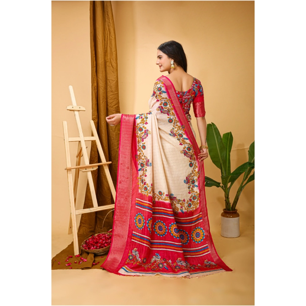 Generic Women's Soft Dola Cotton Kalamkari Printed Saree With Unstitched Blouse 5.5Mtr (Red) Generic Women's Soft Dola Cotton Kalamkari Printed Saree With Unstitched Blouse 5.5Mtr (Red)