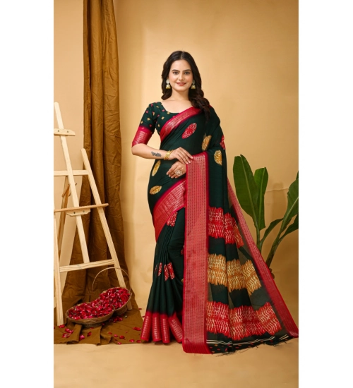 Generic Women's Soft Blooming Marshmallow Fabric Kalamkari Printed Saree With Unstitched Blouse 5.5Mtr (Green)