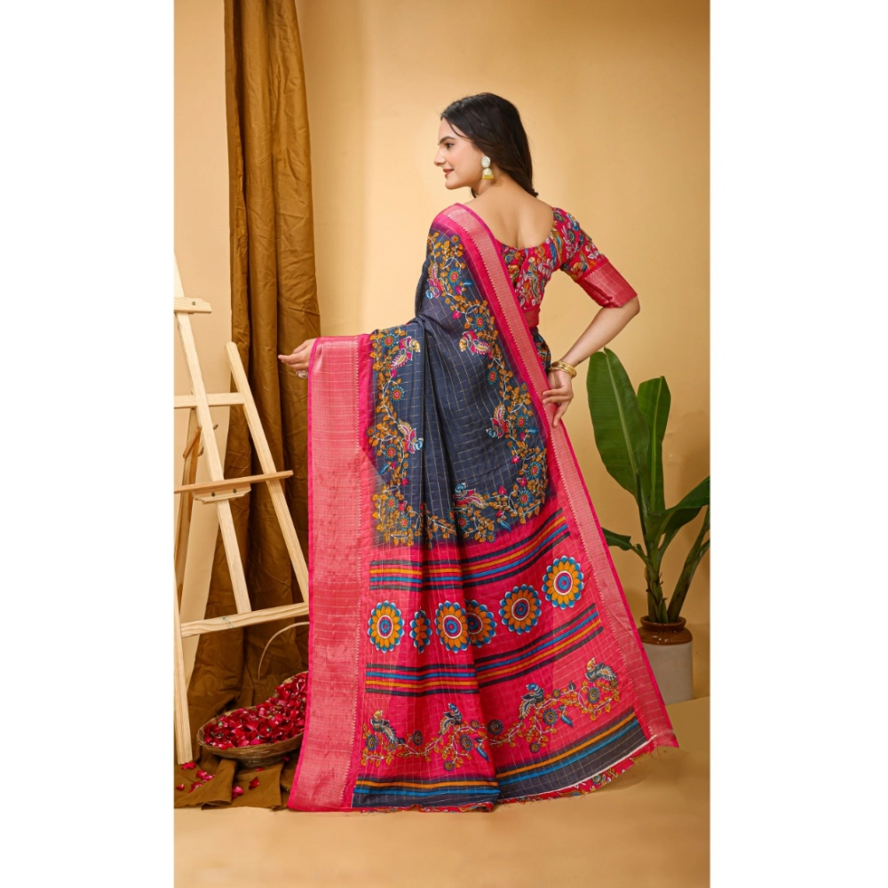 Generic Women's Soft Dola Cotton Kalamkari Printed Saree With Unstitched Blouse 5.5Mtr (Grey) Generic Women's Soft Dola Cotton Kalamkari Printed Saree With Unstitched Blouse 5.5Mtr (Grey)