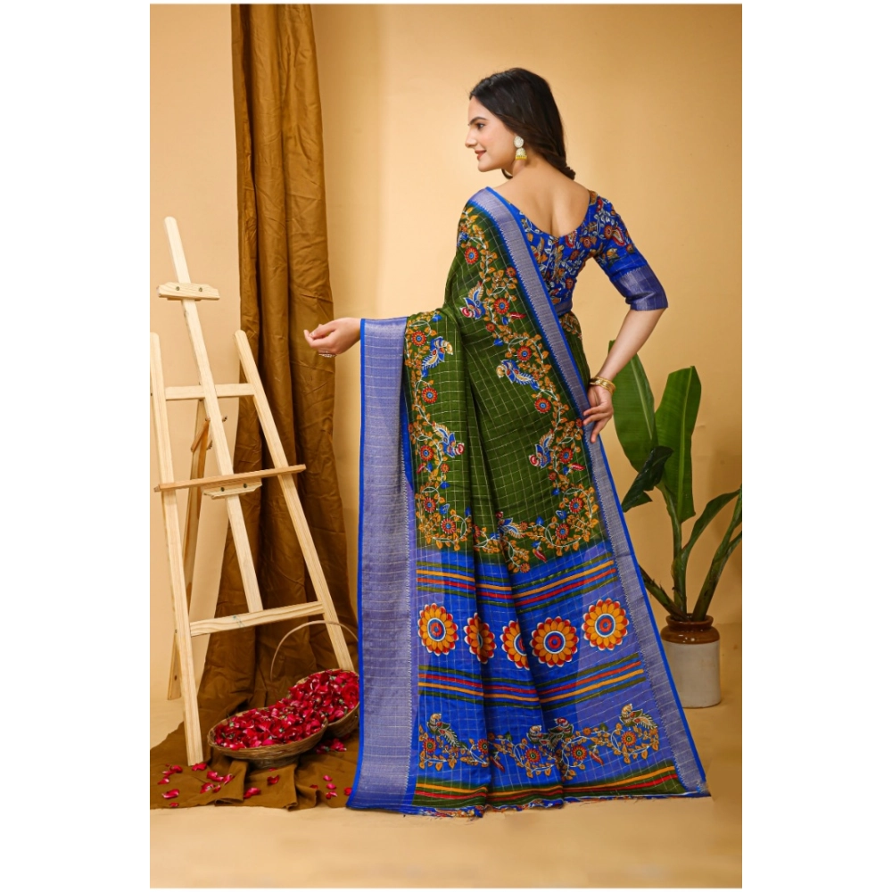 Generic Women's Soft Dola Cotton Kalamkari Printed Saree With Unstitched Blouse 5.5Mtr (Mehendi) Generic Women's Soft Dola Cotton Kalamkari Printed Saree With Unstitched Blouse 5.5Mtr (Mehendi)