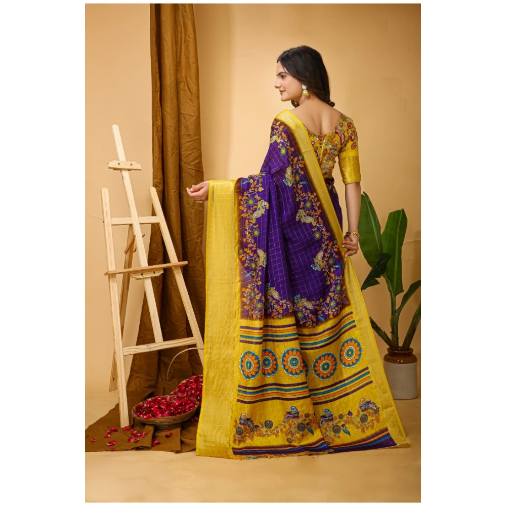 Generic Women's Soft Dola Cotton Kalamkari Printed Saree With Unstitched Blouse 5.5Mtr (Purple) Generic Women's Soft Dola Cotton Kalamkari Printed Saree With Unstitched Blouse 5.5Mtr (Purple)