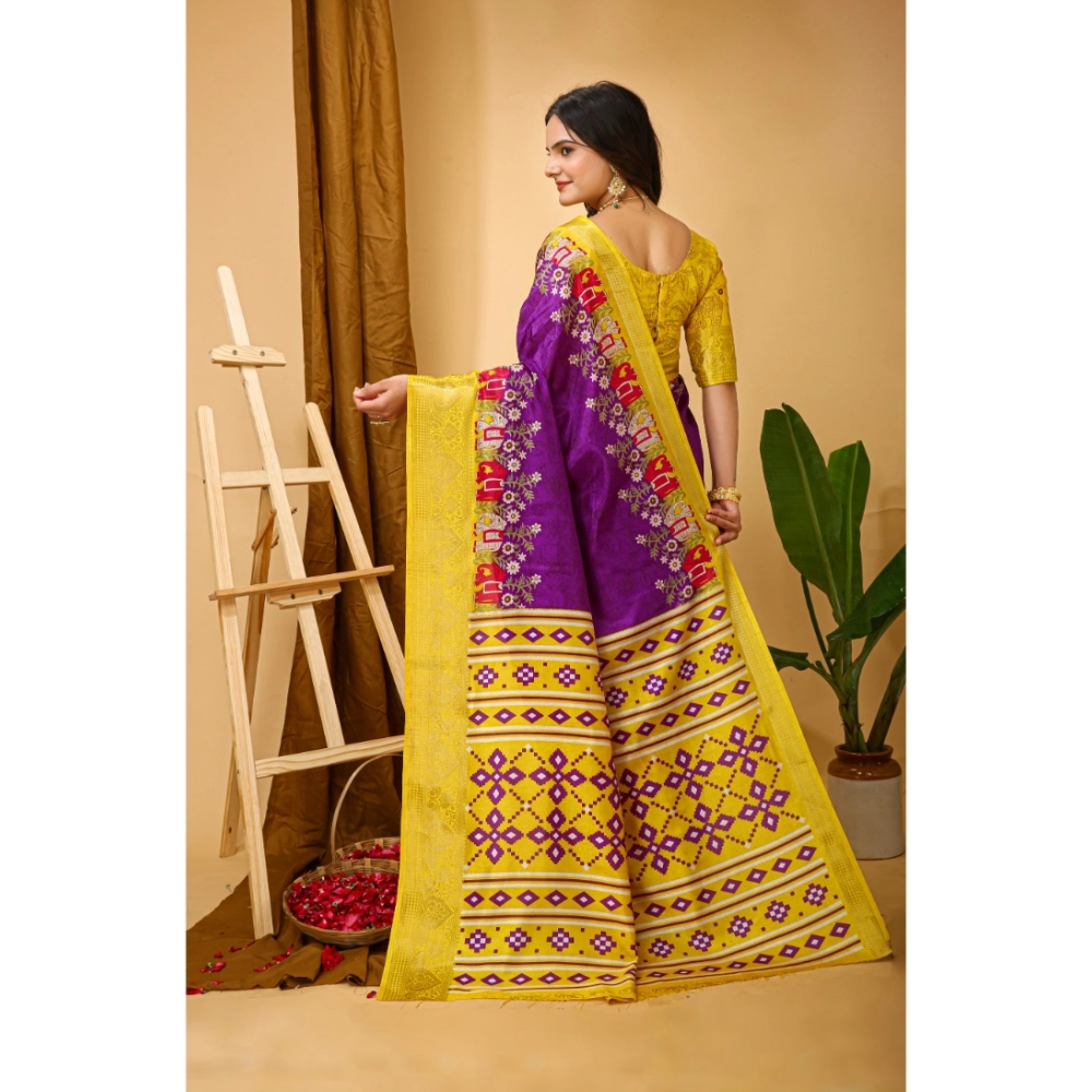 Generic Women's Soft Dola Cotton Kalamkari Printed Saree With Unstitched Blouse 5.5Mtr (Purple) Generic Women's Soft Dola Cotton Kalamkari Printed Saree With Unstitched Blouse 5.5Mtr (Purple)