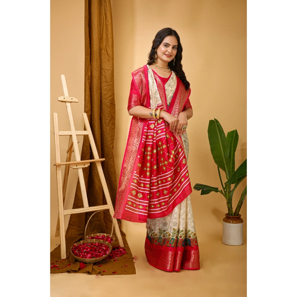 Generic Women's Soft Dola Cotton Kalamkari Printed Saree With Unstitched Blouse 5.5Mtr (White) Generic Women's Soft Dola Cotton Kalamkari Printed Saree With Unstitched Blouse 5.5Mtr (White)