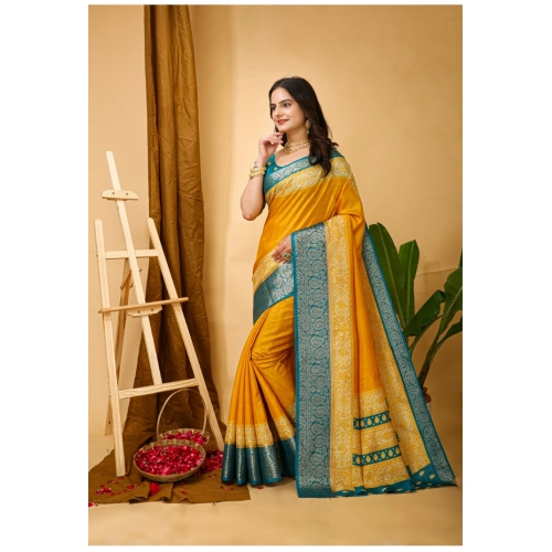Women's Soft Dola Cotton Kalamkari Printed Saree With Unstitched Blouse 5.5Mtr (Yellow) Women's Soft Dola Cotton Kalamkari Printed Saree With Unstitched Blouse 5.5Mtr (Yellow)