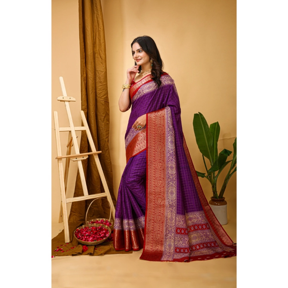 Generic Women's Soft Dola Cotton Kalamkari Printed Saree With Unstitched Blouse 5.5Mtr (Purple) Generic Women's Soft Dola Cotton Kalamkari Printed Saree With Unstitched Blouse 5.5Mtr (Purple)