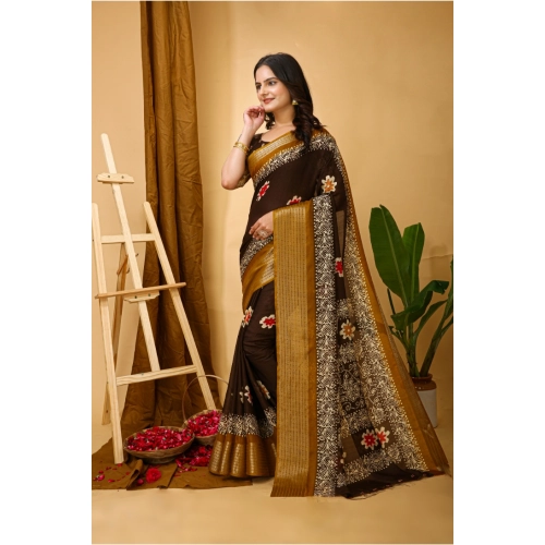 Women's Soft Blooming Marshmallow Fabric Kalamkari Printed Saree With Unstitched Blouse 5.5Mtr (Brown) Women's Soft Blooming Marshmallow Fabric Kalamkari Printed Saree With Unstitched Blouse 5.5Mtr (Brown)