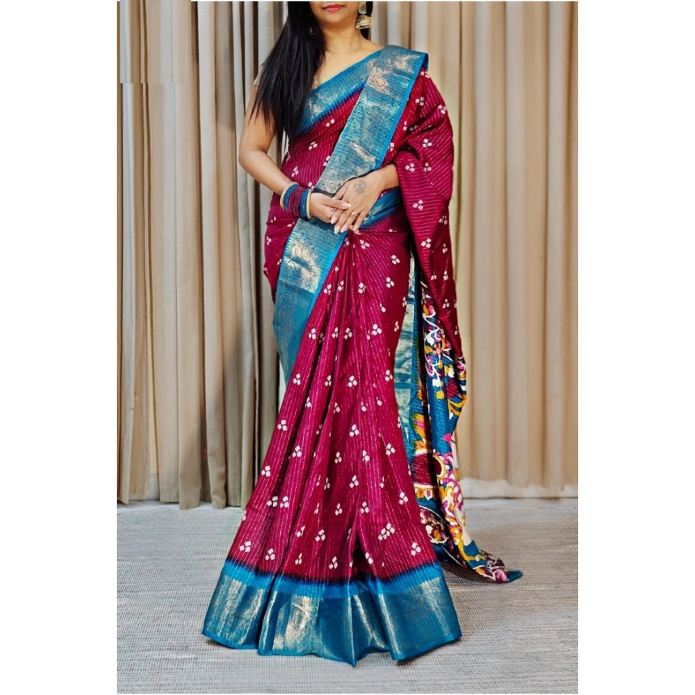 Generic Women's Soft Dola Cotton Kalamkari Printed Saree With Unstitched Blouse 5.5Mtr (Wine) Generic Women's Soft Dola Cotton Kalamkari Printed Saree With Unstitched Blouse 5.5Mtr (Wine)