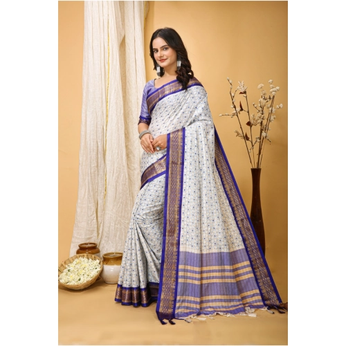 Women's Soft Cotton Silk Printed Saree With Unstitched Blouse 5.5Mtr (Purple) Women's Soft Cotton Silk Printed Saree With Unstitched Blouse 5.5Mtr (Purple)