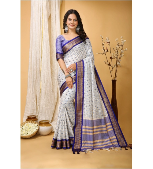Generic Women's Soft Cotton Silk Printed Saree With Unstitched Blouse 5.5Mtr (Purple)