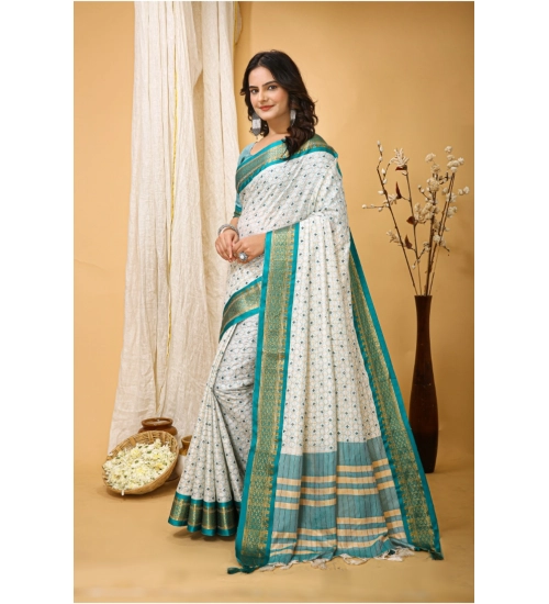 Generic Women's Soft Cotton Silk Printed Saree With Unstitched Blouse 5.5Mtr (Rama Green)