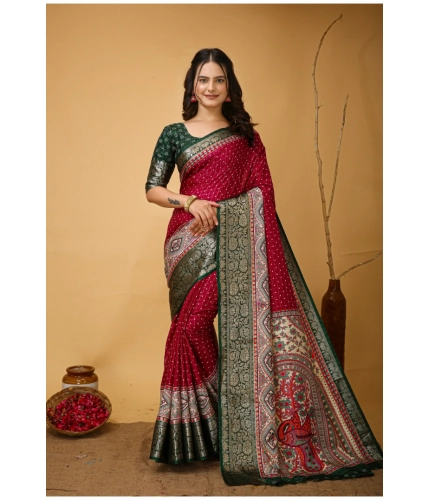 Generic Women's Soft Dola Cotton Kalamkari Printed Saree With Unstitched Blouse 5.5Mtr (Maroon)