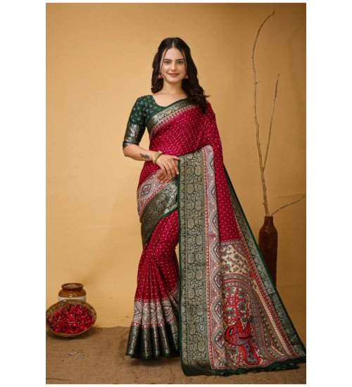 Generic Women's Soft Dola Cotton Kalamkari Printed Saree With Unstitched Blouse 5.5Mtr (Maroon)