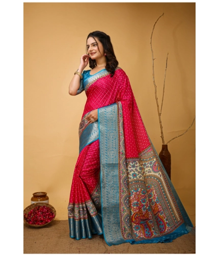 Generic Women's Soft Dola Cotton Kalamkari Printed Saree With Unstitched Blouse 5.5Mtr (Pink)