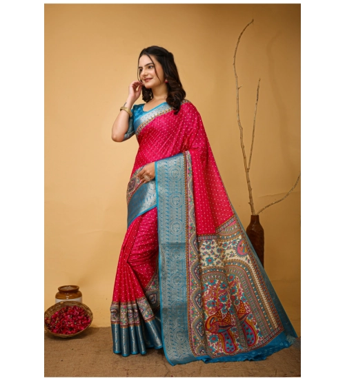 Generic Women's Soft Dola Cotton Kalamkari Printed Saree With Unstitched Blouse 5.5Mtr (Pink)