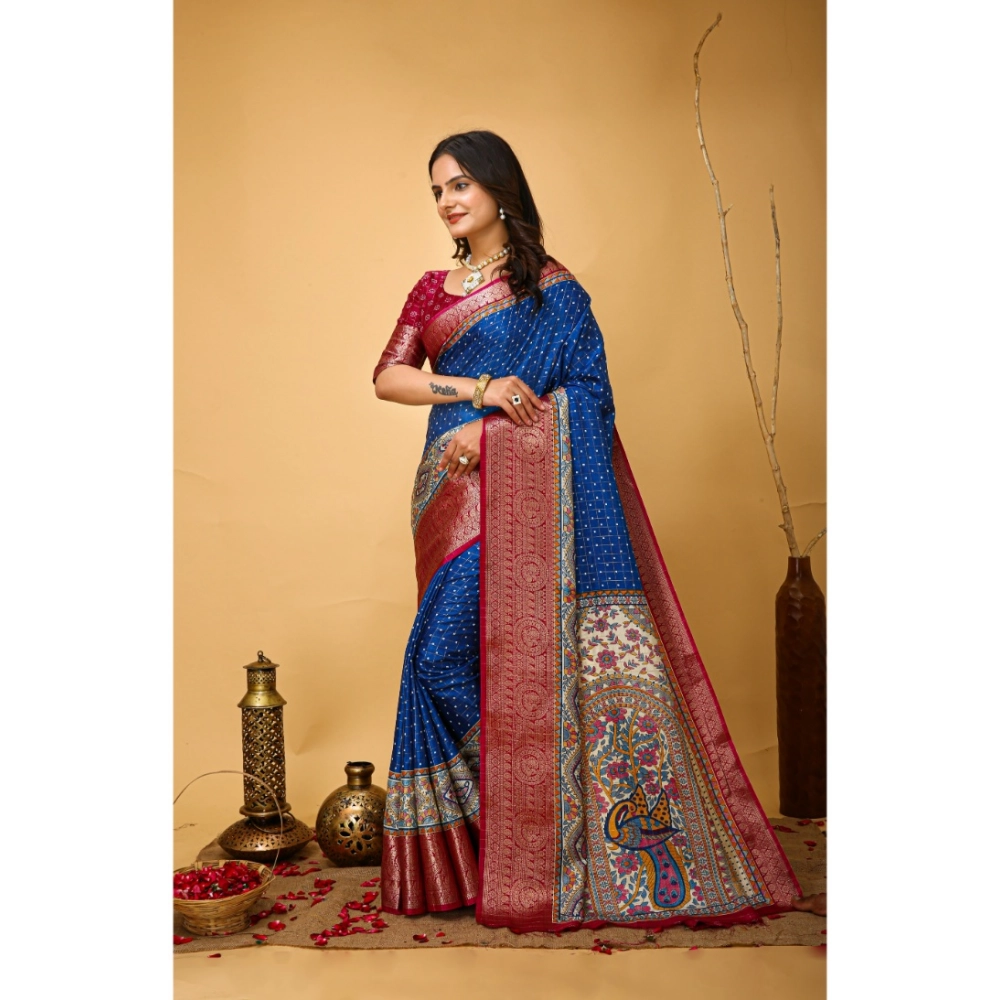 Generic Women's Soft Dola Cotton Kalamkari Printed Saree With Unstitched Blouse 5.5Mtr (Blue) Generic Women's Soft Dola Cotton Kalamkari Printed Saree With Unstitched Blouse 5.5Mtr (Blue)