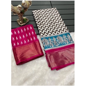 Generic Women's Soft Dola Cotton Kalamkari Printed Saree With Unstitched Blouse 5.5Mtr (Pink)