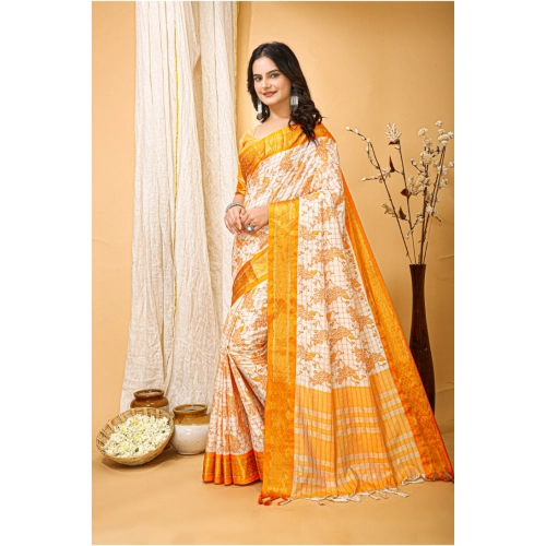 Women's Soft Cotton Silk Printed Saree With Unstitched Blouse 5.5Mtr (Yellow) Women's Soft Cotton Silk Printed Saree With Unstitched Blouse 5.5Mtr (Yellow)