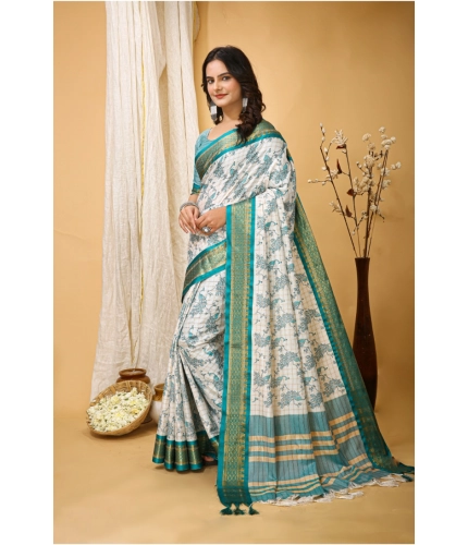 Generic Women's Soft Cotton Silk Printed Saree With Unstitched Blouse 5.5Mtr (Turquoise) Generic Women's Soft Cotton Silk Printed Saree With Unstitched Blouse 5.5Mtr (Turquoise)