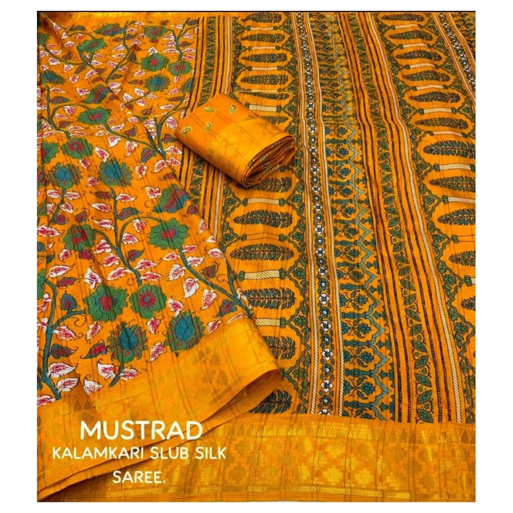 Generic Women's Soft Dola Cotton Kalamkari Printed Saree With Unstitched Blouse 5.5Mtr (Yellow) Generic Women's Soft Dola Cotton Kalamkari Printed Saree With Unstitched Blouse 5.5Mtr (Yellow)