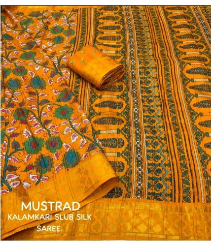 Generic Women's Soft Dola Cotton Kalamkari Printed Saree With Unstitched Blouse 5.5Mtr (Yellow) Generic Women's Soft Dola Cotton Kalamkari Printed Saree With Unstitched Blouse 5.5Mtr (Yellow)