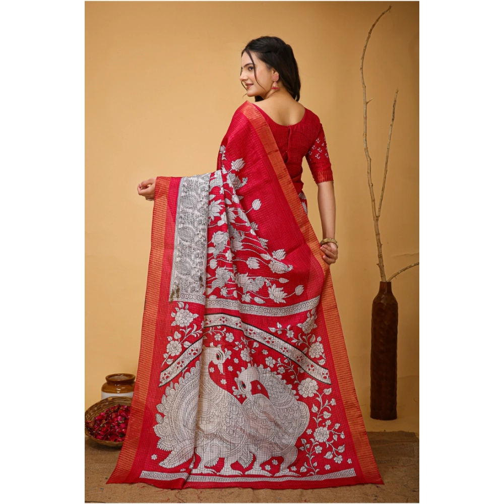 Generic Women's Soft Handloom Cotton Kalamkari Printed Saree With Unstitched Blouse 5.5Mtr (Pink) Generic Women's Soft Handloom Cotton Kalamkari Printed Saree With Unstitched Blouse 5.5Mtr (Pink)