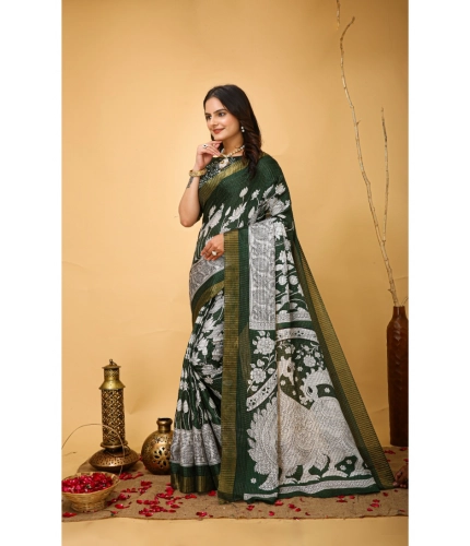 Generic Women's Soft Handloom Cotton Kalamkari Printed Saree With Unstitched Blouse 5.5Mtr (Green) Generic Women's Soft Handloom Cotton Kalamkari Printed Saree With Unstitched Blouse 5.5Mtr (Green)