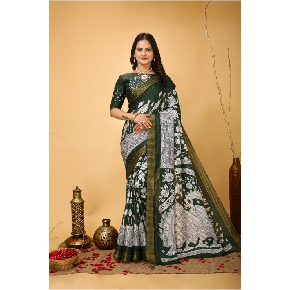 Generic Women's Soft Handloom Cotton Kalamkari Printed Saree With Unstitched Blouse 5.5Mtr (Green) Generic Women's Soft Handloom Cotton Kalamkari Printed Saree With Unstitched Blouse 5.5Mtr (Green)