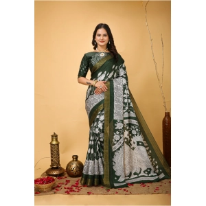 Generic Women's Soft Handloom Cotton Kalamkari Printed Saree With Unstitched Blouse 5.5Mtr (Green)