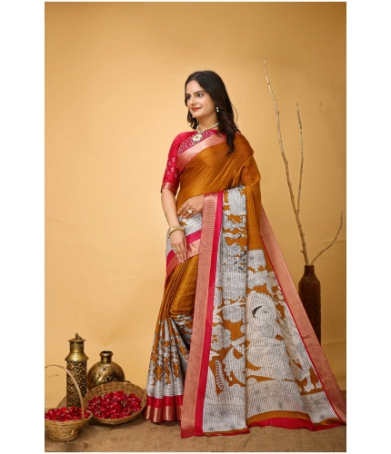 Generic Women's Soft Handloom Cotton Kalamkari Printed Saree With Unstitched Blouse 5.5Mtr (Mustard) Generic Women's Soft Handloom Cotton Kalamkari Printed Saree With Unstitched Blouse 5.5Mtr (Mustard)