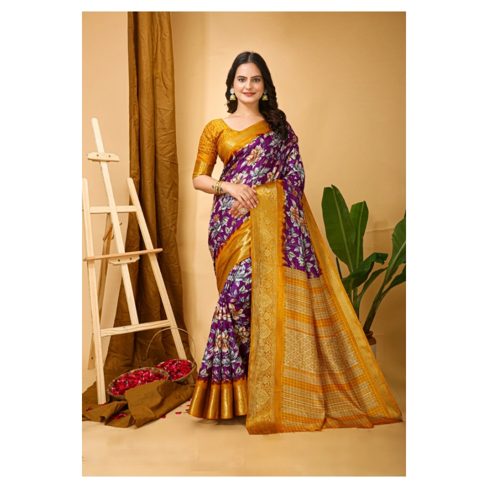 Generic Women's Soft Dola Cotton Kalamkari Printed Saree With Unstitched Blouse 5.5Mtr (Purple) Generic Women's Soft Dola Cotton Kalamkari Printed Saree With Unstitched Blouse 5.5Mtr (Purple)