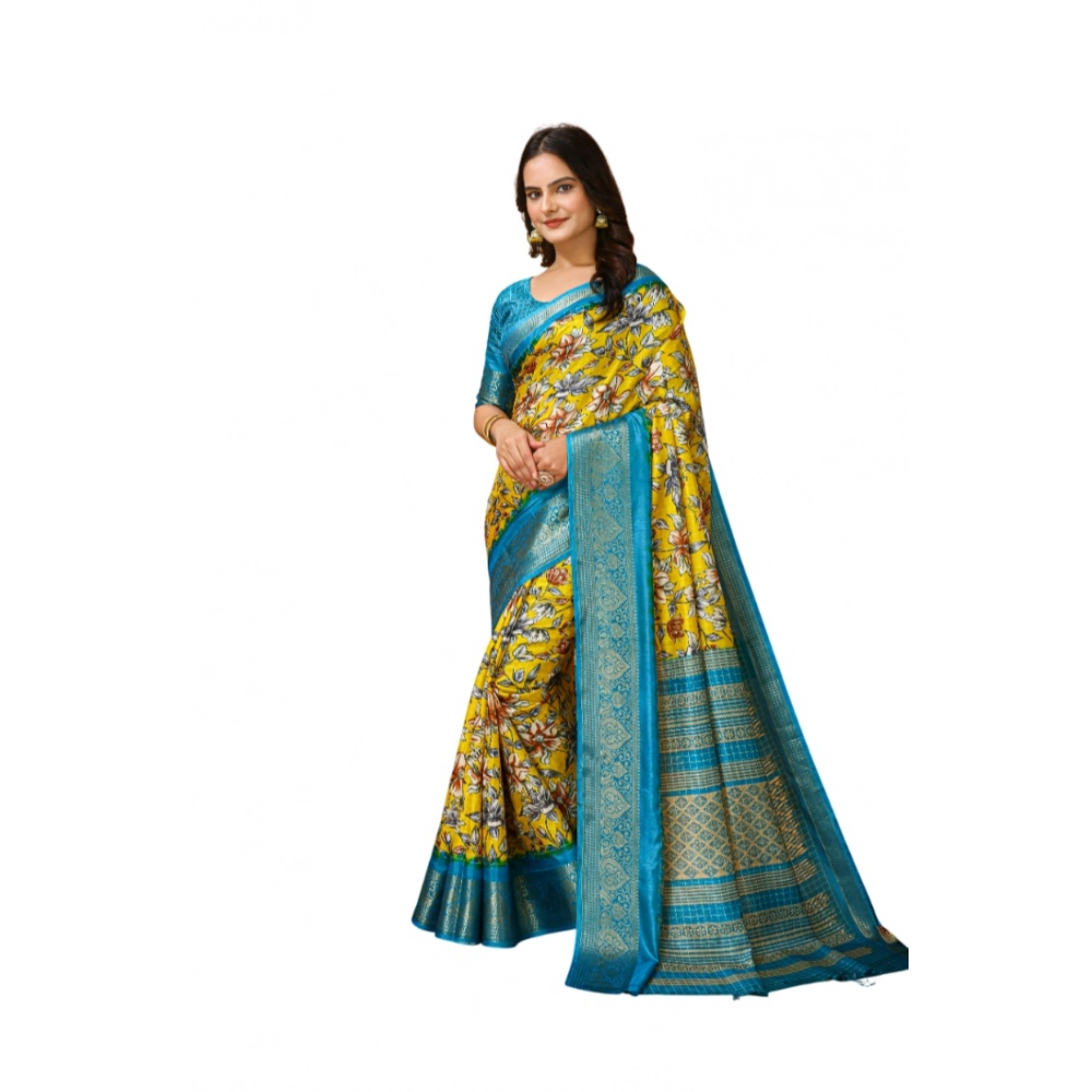 Generic Women's Soft Dola Cotton Kalamkari Printed Saree With Unstitched Blouse 5.5Mtr (Yellow) Generic Women's Soft Dola Cotton Kalamkari Printed Saree With Unstitched Blouse 5.5Mtr (Yellow)