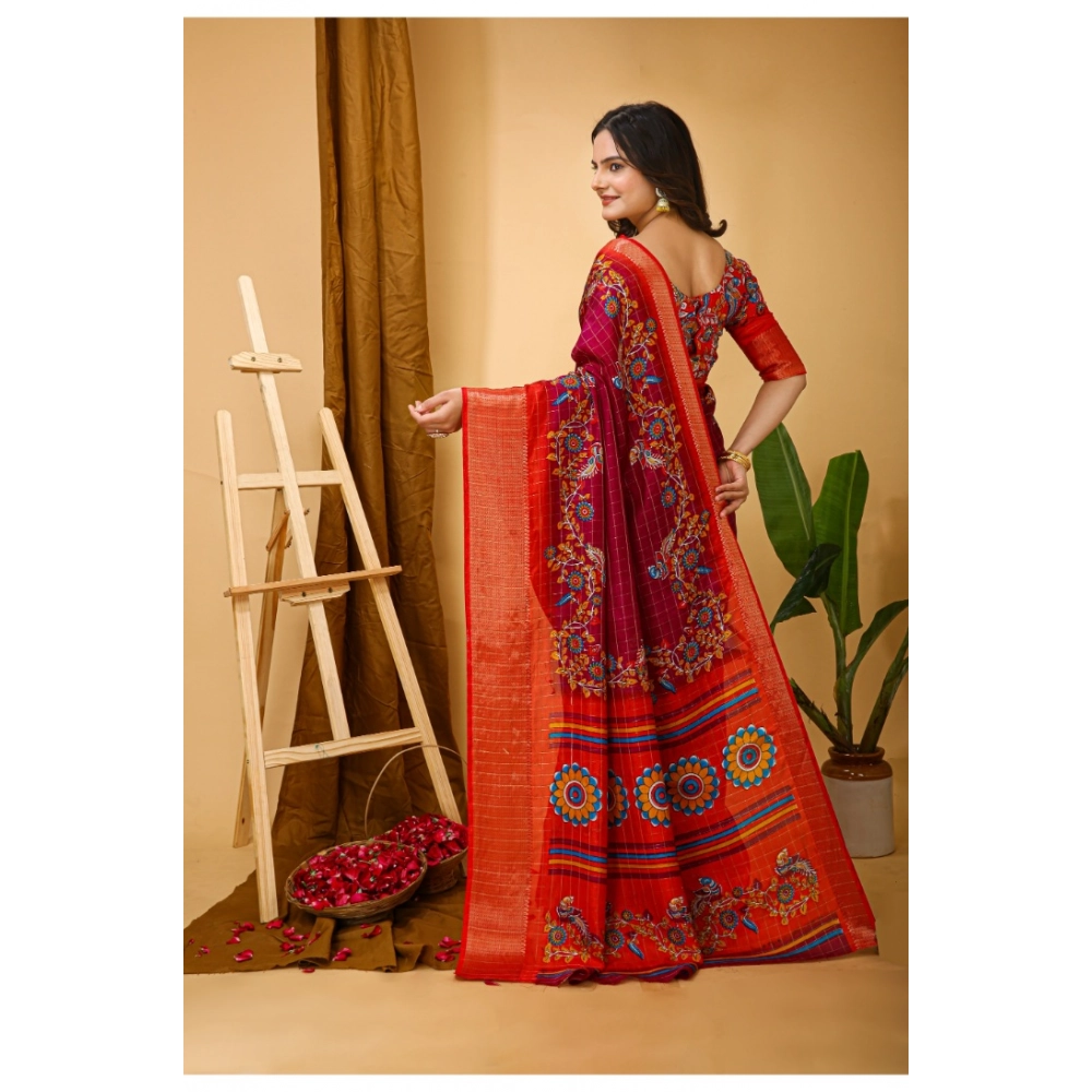 Generic Women's Soft Dola Cotton Kalamkari Printed Saree With Unstitched Blouse 5.5Mtr (Maroon) Generic Women's Soft Dola Cotton Kalamkari Printed Saree With Unstitched Blouse 5.5Mtr (Maroon)