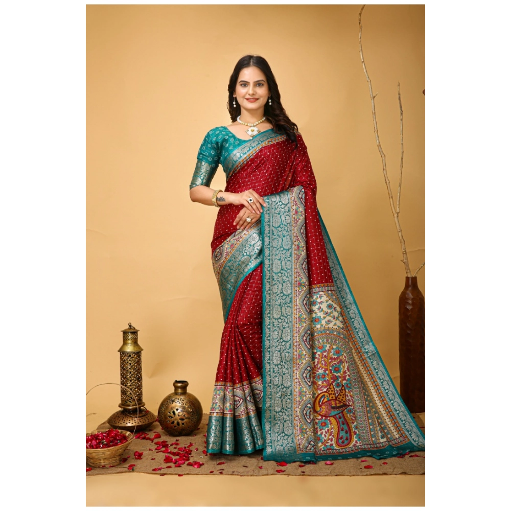 Generic Women's Soft Dola Cotton Kalamkari Printed Saree With Unstitched Blouse 5.5Mtr (Red) Generic Women's Soft Dola Cotton Kalamkari Printed Saree With Unstitched Blouse 5.5Mtr (Red)